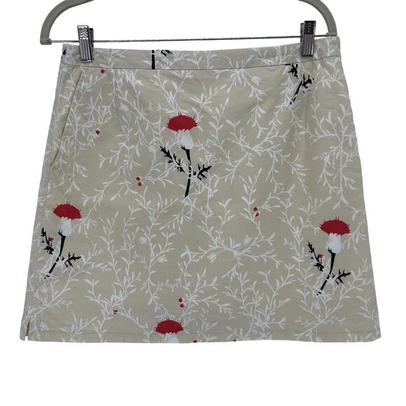 Burberry Golf Skirt Womens 8 Beige Red Floral Print Thistle Pattern Summer - Picture 1 of 8
